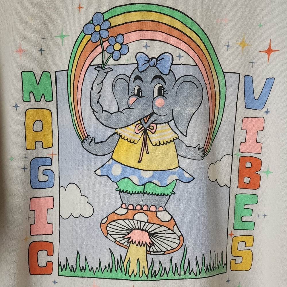 New with tags, off white, PacSun "Magic Vibes" elephant sweatshirt. One size